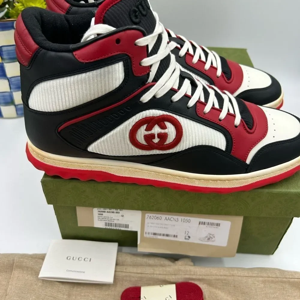 Men’s Gucci MAC 80 high top Leather sneakers Size 12 made in Italy - Picture 7 of 9